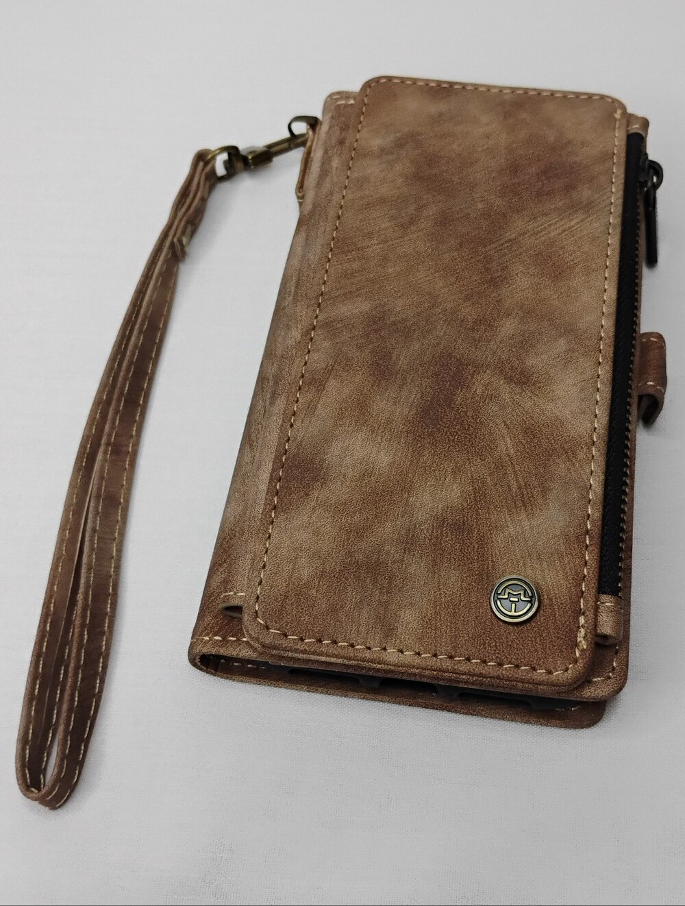 CaseMe Apple iPhone 11 Phone Case Wallet Combo Soft Light Brown Brushed Pattern